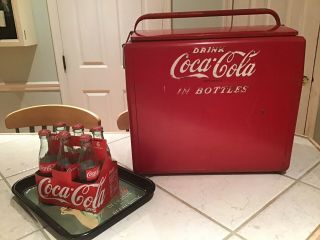 Antique Coca Cola Cavalier Cooler With Inside Tray,  1912 Coca Cola Tray & 6 - Pack