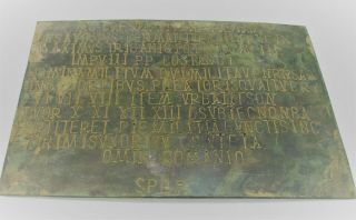 Ancient Roman Bronze Military Diploma Plaque With Important Inscriptions