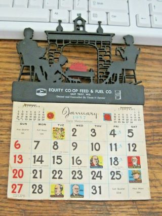 Vintage John Deere Equity Coop Feed Fuel E Troy Wi Plastic Fireplace Calendar 57
