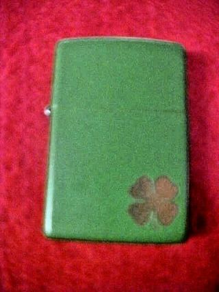 Zippo Lighter Green E 16 Four Leaf Clover Case Brass