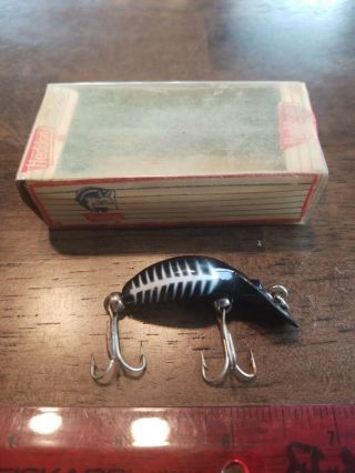 Vintage Heddon Tiny Tad Fishing Lure Black White W Box In Great Shape