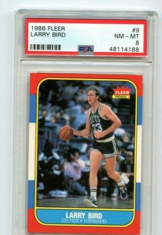 1986 Fleer Basketball 9 Larry Bird Boston Celtics Hof Psa 8 Nm - Mt
