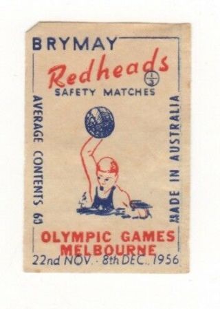 Melbourne Olympic Games 1956 Matchbox Label - Water Polo