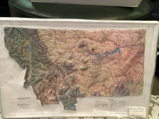 Nos Vintage 1987 Kistler Graphics Raised Relief Map Montana 25” X 16.  5”