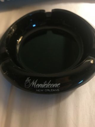 Vintage Black Glass Ashtray " The Monteleone " Orleans