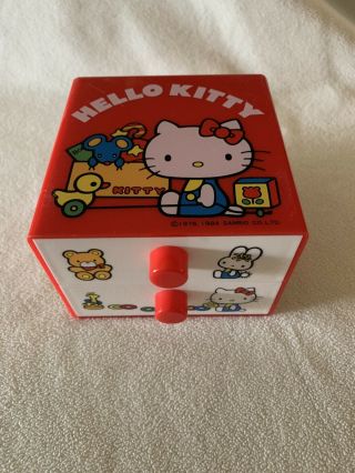 Vintage Sanrio Hello Kitty Trinket / Jewelry Box With Two Drawers Red Plastic