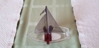 Vintage Novelty Ashtray Sailboat Glass Boat Chrome Sails 6 