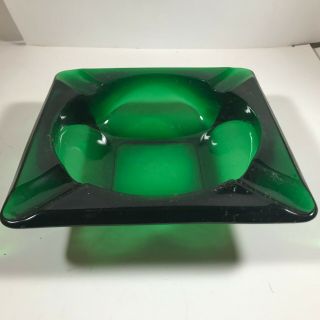 Vintage Emerald Green Glass Square Ashtray Retro