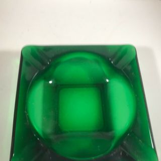 Vintage Emerald Green Glass Square Ashtray Retro 2