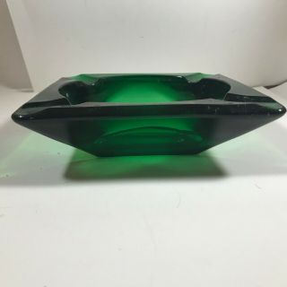 Vintage Emerald Green Glass Square Ashtray Retro 3