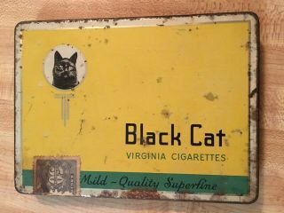 Vintage Black Cat Virginia Cigarettes Metal Advertising Tin (h)