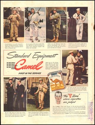1942 Ww2 Tobacco Ad Camel Cigarettes,  Standard Equipment Army Navy More 120918