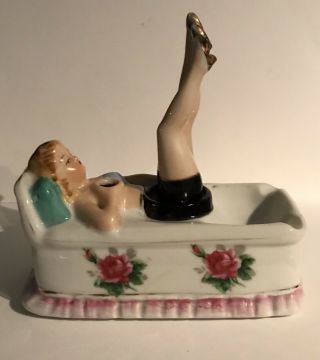 Vintage Ceramic Lady Ashtray Movable Bobbing Legs Made In Japan