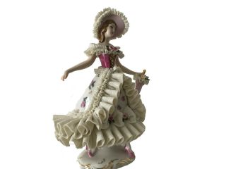 Antique Vintage German Dresden Porcelain Lace Figurine Ballerina Volkstedt