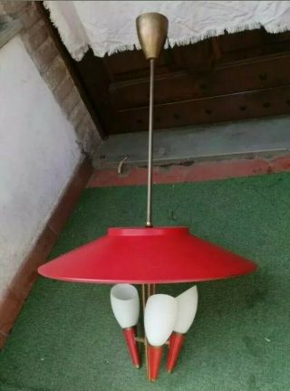 Italian Vintage Chandelier Mid Century Ceiling Lamp Stilnovo Arredoluce 1950s