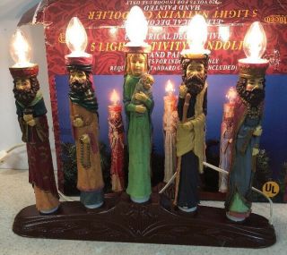 Vintage Christmas 5 Light Electric Nativity Kings Candolier Hand Painted W/ Box