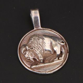 Vtg Sterling Silver - Buffalo Bison Animal Solid Pendant - 2g