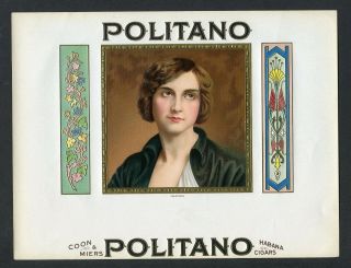 Old Politano Cigar Label - Portrait,  Gold Trim,  Art Deco Designs