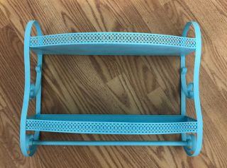 Vintage Mid Century Metal Wall Mount Bathroom Shelves With Towel Bar Teal Curved