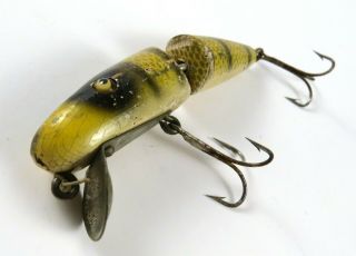 Vintage Early Glass Eye Paw Paw Jointed Pike Minnow Wood Fishing Lure