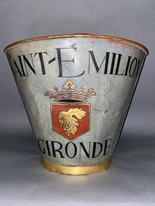 Antique French Wine Grapes Harvesting Metal Bucket From Saint - Emilion Gironde