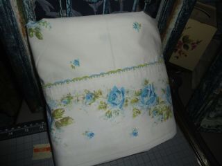 Vintage Springmaid Prelude Blue Floral Border (1) Xl Full Flat Sheet 80 X 94