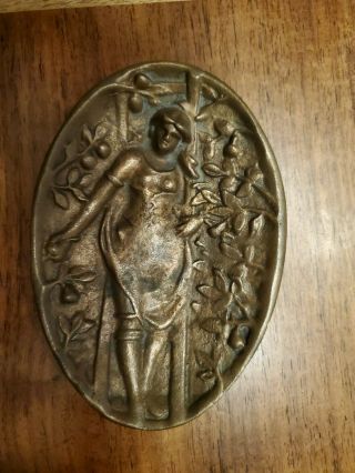 Vintage Bronze Risque Ashtray 2 Sided Girl On A Ladder