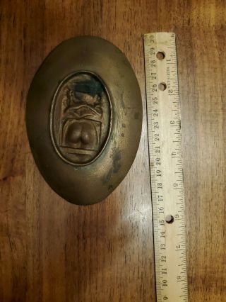 Vintage Bronze Risque Ashtray 2 Sided girl on a ladder 3