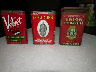 Vintage 3 Pocket Tobacco Tin Cans Union Leader,  Velvet & Prince Albert