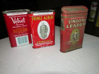 Vintage 3 POCKET TOBACCO TIN CANS UNION LEADER,  VELVET & PRINCE ALBERT 2