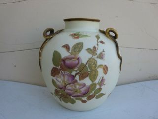 Outstanding Rare Large Antique Royal Worcester Vase With Floral And Snake Motif