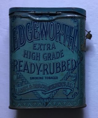 Edgeworth Smoking Tobacco vintage light blue pocket litho tin,  hinged lid 2