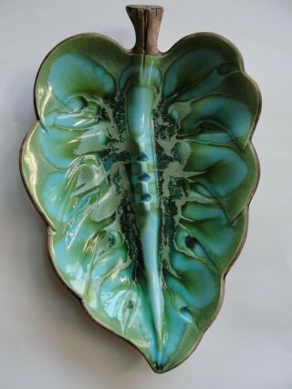 Vintage Treasure Craft Ashtray 29,  Tiki Tray Hawaiian Banana Leaf Aqua Blue
