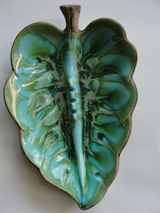 Vintage Treasure Craft Ashtray 29,  Tiki Tray Hawaiian Banana Leaf Aqua Blue 2