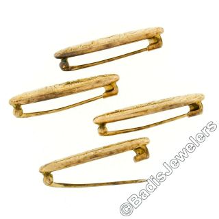 Set of 4 Matching Antique Victorian 14k Yellow Gold Hand Engraved Bar Pin Brooch 3