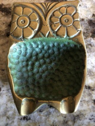 Vintage Small Cast Iron Metal Owl Cigarette Ashtray Coin Dish Paper Clip Holder