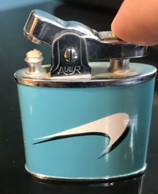 Antique Vintage Auer Teal And White Petrol Lighter Made In Japan 2
