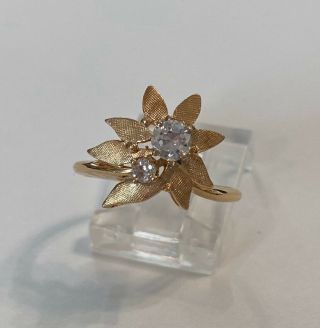 Vintage Antique 14k Yellow Gold Diamond Flower Textured Ring By Arjem
