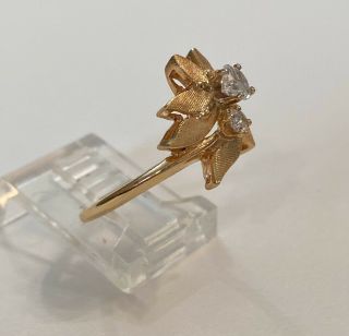 Vintage Antique 14K Yellow Gold Diamond Flower Textured Ring By Arjem 2