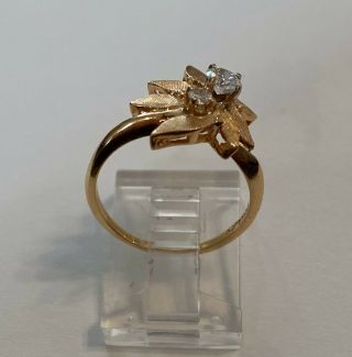 Vintage Antique 14K Yellow Gold Diamond Flower Textured Ring By Arjem 3