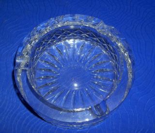 Vintage Heavy Lead Crystal Criss Cross Clear Cut Glass W/Frosted Flowers Ashtray 2