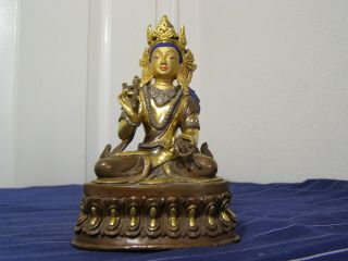 Old Chinese Temple Tibetan Buddhism Bronze Gilt Tara Guanyin Goddess Statue