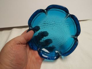Vintage 1950s Aqua Blue Glass Pebbled Ashtray Trinket Dish Bubble Bottom MCM 6” 2