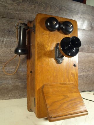 Antique Stromberg Carlson Oak Hand Crank Wall Phone With Rotary Dial