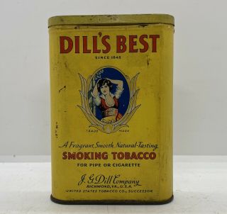 Old House Attic Find Vintage Dill’s Best Smoking Tobacco Advertising Tin Can