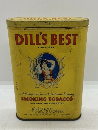Old House Attic Find Vintage Dill’s Best Smoking Tobacco Advertising Tin Can 2