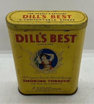 Old House Attic Find Vintage Dill’s Best Smoking Tobacco Advertising Tin Can 3
