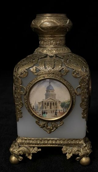 Antique French Perfume Bottle Bronze Mounted With Five Paris Scenes