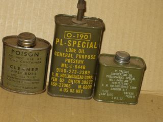 3 Vintage U.  S.  Army Wwii Korean War Gun Lube Oil Cleaner Tins