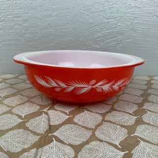 Vintage Pyrex 024 Holiday Pine Cone Promotional Casserole Red White 2 Qt